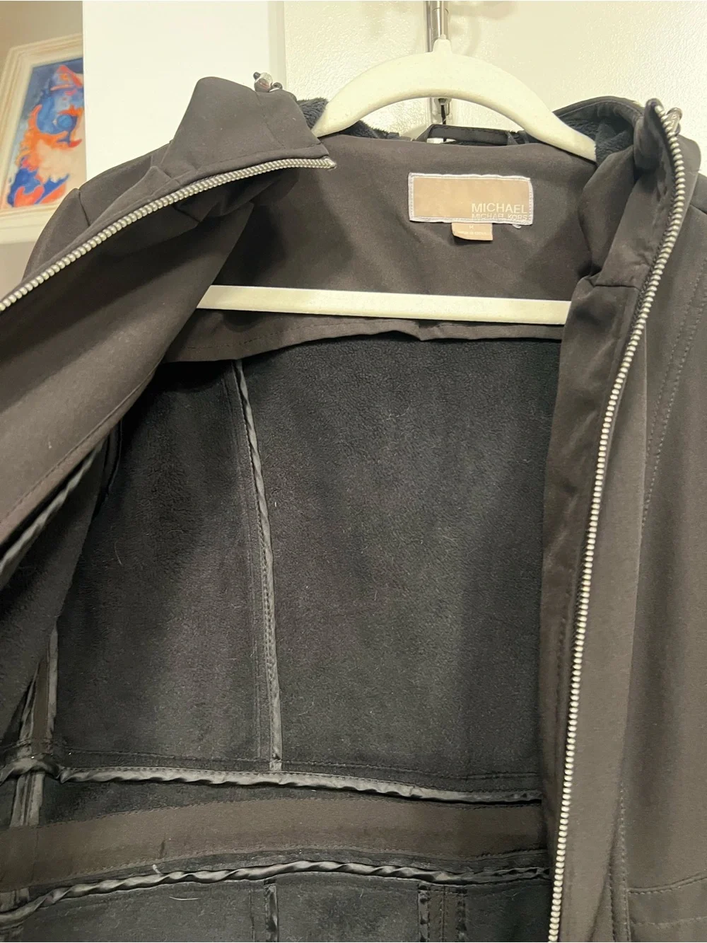 Michael Kors Black Hooded Zip-Front Trench Coat